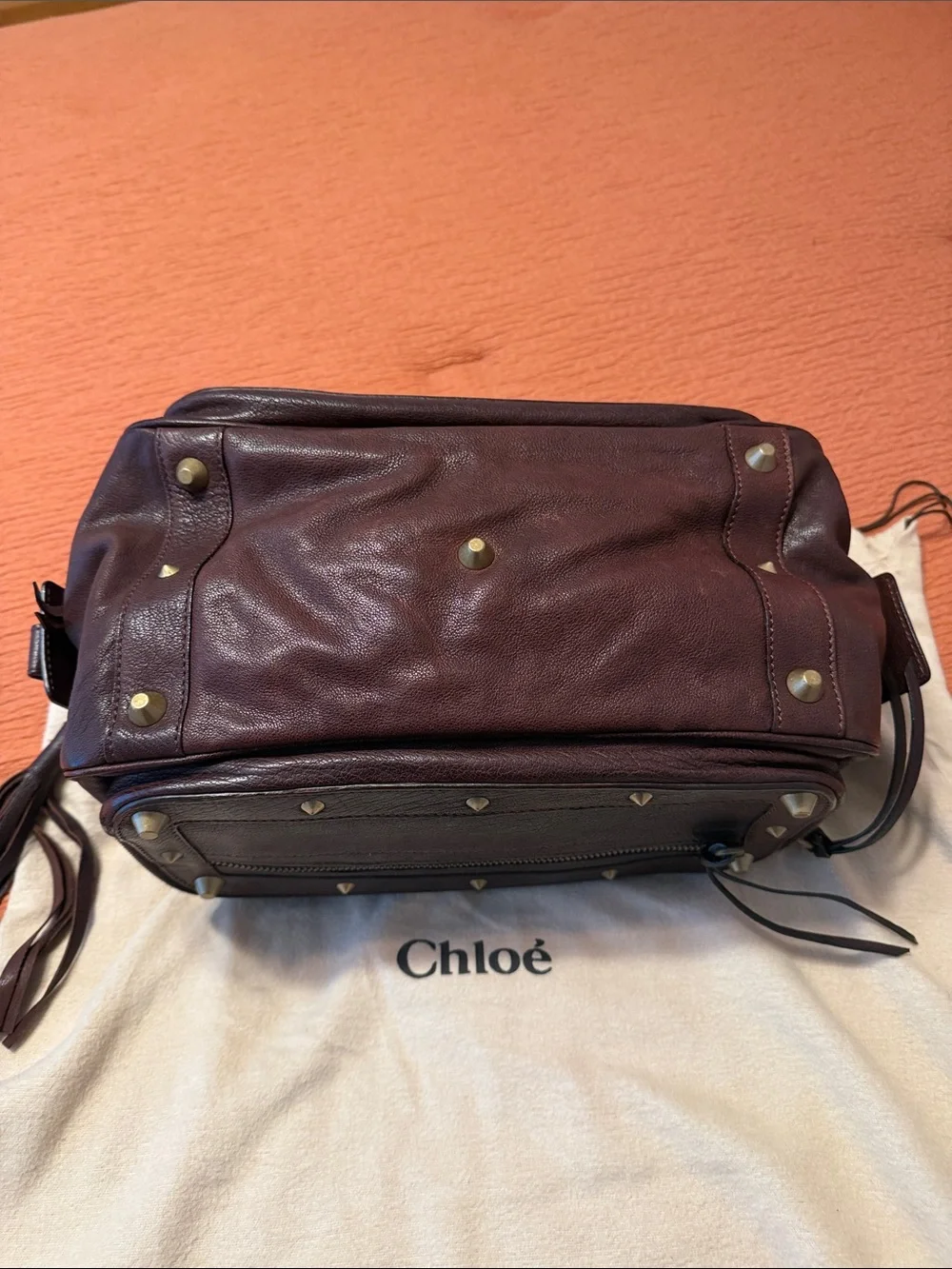 Authentic Chloe Brown Leather Studded Satchel Handbag
